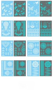 Set di 8 tatuaggi temporanei luminosi con motivi assortiti di mandala e farfalle