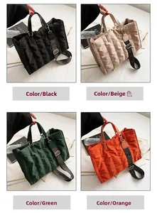 Quilted nylon tote bags in four colors with ethnic print adjustable straps
