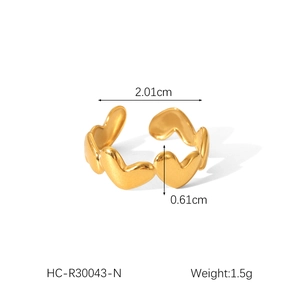 Detailed view of gold heart ring with dimensions 2.01cm inner diameter and 0.61cm height