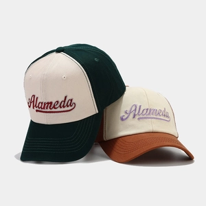 Retro two-tone baseball cap with Alameda embroidery in green and brown color options