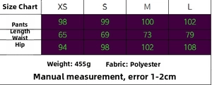 Size chart for women's high-waist trousers showing waist, hip, and length measurements
