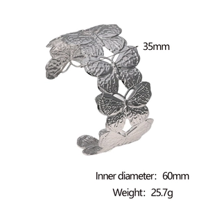 Detail showing dimensions of silver butterfly cuff bracelet, 35mm width and 60mm diameter