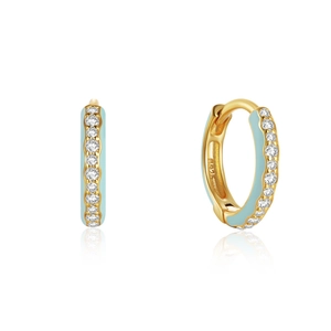 Macro shot of 925 silver earring with light blue enamel and sparkling cubic zirconia