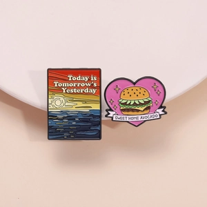Enamel Pins Brooches Zinc Alloy Sunset Sea Letter Quote Burger Heart Aesthetic Decorative Jewelry For Clothes Backpack