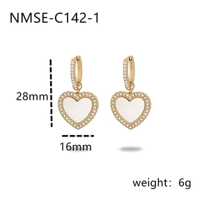 French vintage heart earrings in gold plated stainless steel with sparkling cubic zirconia