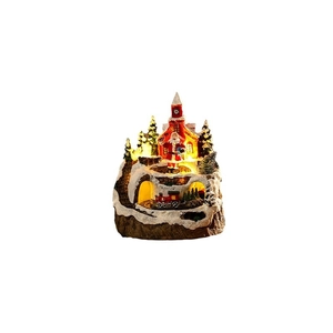 Luminous Christmas village music box with Santa Claus, resin snow house, and moving train
