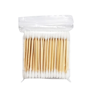Disposable double-headed cotton swabs with wooden sticks for makeup and ear cleaning