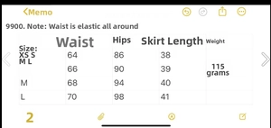 Guide des tailles pour jupe courte à volants avec mesures détaillées du XS au L