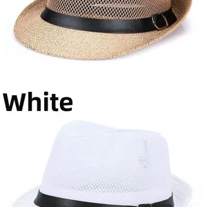 Breathable mesh sun hats with black leather decorative bands and metal buckles