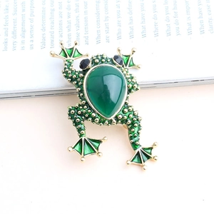 Cute Frog Brooch Pin Alloy Enamel Inlaid Rhinestone Crystal Animal Shape Vintage Fashion Accessories For Clothing Hat Bag