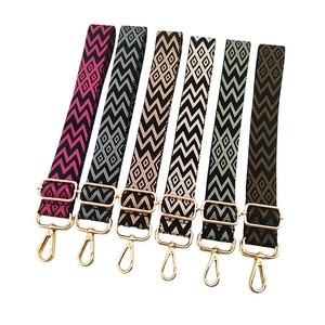 Adjustable woven shoulder straps for handbags with geometric patterns and gold metal hooks