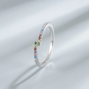 Elegant S925 sterling silver ring with colorful zircons and crossover band design