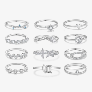 925 Sterling Silver Ring Women Cubic Zirconia Faux Artificial Pearl Geometric Heart Wave Minimalist High End Fashion Jewelry