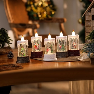 Christmas LED Candle Light Water Filled Glitter Snow Globe Night Lamp Santa Snowman Figurine Holiday Table Decoration