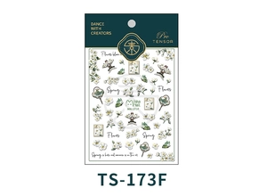 Détail de stickers 5D pour ongles avec motifs de fleurs blanches et papillons sur l'emballage