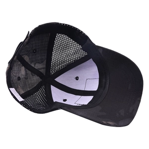 Tactical camouflage baseball cap with breathable mesh back and reinforced inner stitching
