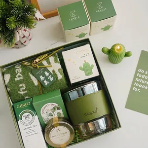 Coffret cadeau bougie parfumée cactus créative avec parfum d'ambiance et serviettes