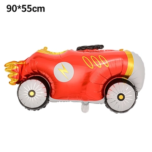 Detail of red racing car foil balloon measuring 90x55cm with yellow lightning bolt design