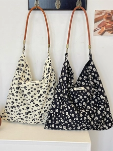 Sac Cabas En Toile À Fleurs Vintage Femmes Grande Capacité Sac À Épaule Boucle Magnétique Lanières Cuir Esthétique Douce