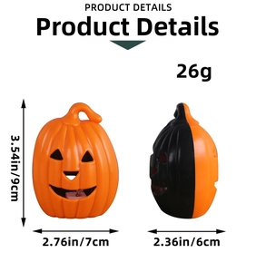 Detailed view of Halloween pumpkin lanterns in orange and black with precise size markings