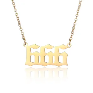 Collier Pendentif Numéro De Chance Gothique Acier Inoxydable Plaqué Or 18K Chiffres Anges Mode Pour Femmes