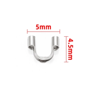 Macro detail of silver U-shape wire protector for jewelry with 5mm x 4.5mm size specs