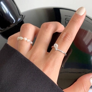 925 sterling silver minimalist twist ring and freshwater pearl bead ring set for women
