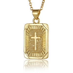 Hiphop Stainless Steel Cross Pendant Necklace Rectangular Tag Religious Retro Style Jewelry For Men And Women