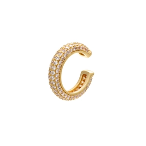 Elegant gold S925 sterling silver ear cuff with multi-row pavé crystals on white background