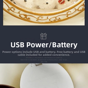 Detailed view of Christmas snow globe base with dual USB and AA battery power supply