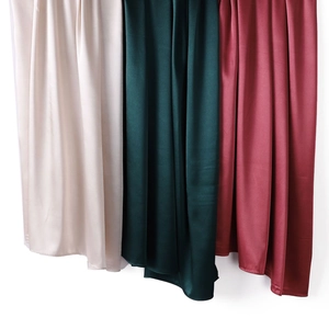Lustrous satin long scarf in beige, dark green, and burgundy with elegant drape