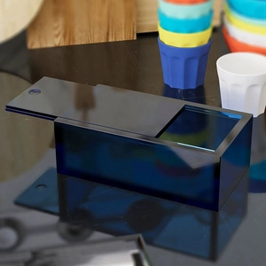 Boîte de rangement carrée en acrylique bleu translucide avec couvercle coulissant