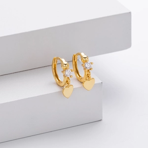 Elegant s925 silver gold-plated heart hoop earrings with cubic zirconia stones