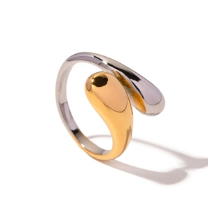 Modern gold and silver mixed metal chunky adjustable open ring for women jewelry