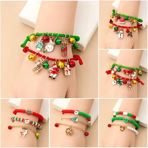 Christmas Bracelet Adjustable Alloy Enamel Charm Polymer Clay Heishi Bead Reindeer Santa Bell Festive Jewelry Women