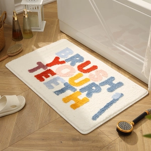 Absorbent Bath Mat Non-Slip Microfiber Flocking Bathroom Rug Wash Your Hands Letters Soft Thick Machine Washable Decorative