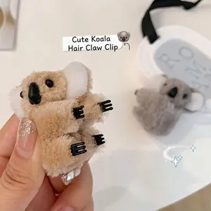 Cute plush koala hair claws in grey and brown colors for kids hair accessories