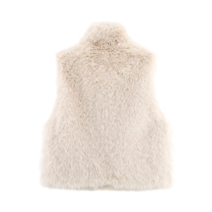 Women's cream faux fur vest featuring a high collar and soft plush texture