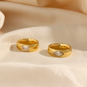 18K gold plated stainless steel rings with square and marquise cubic zirconia on silk