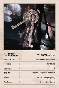 Detail of vintage key-shaped hard card scrapbooking material with retro decorative props