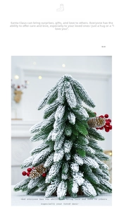 Detailed close-up of mini snow-flocked Christmas tree with red berries and pine cones