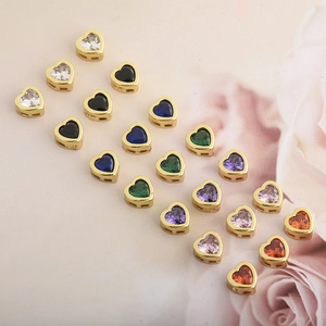 Colorful heart zircon charms with gold plating for DIY jewelry making and necklaces