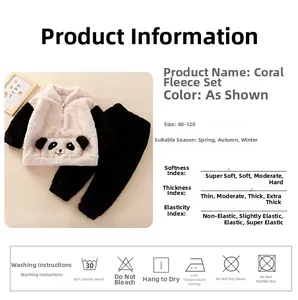 Detailed size chart for panda-themed coral fleece children's winter pajama set
