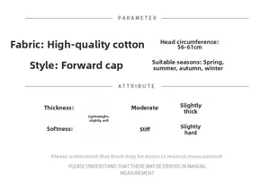 Size chart for premium cotton flat cap with 56-61cm head circumference and soft fabric