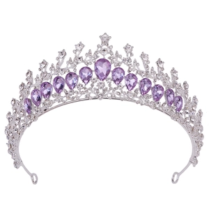 Luxury bridal crown with silver metal framing, lavender crystals and sparkling rhinestones