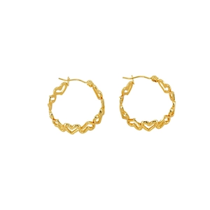 Boucles d'oreilles créoles dorées en acier inoxydable avec cœurs ajourés chic