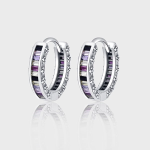 925 Sterling Silver Rainbow Zirconia Hoop Earrings For Women Artistic Vintage Antiqued Multicolor Rectangle Crystal Huggie Earrings Jewelry