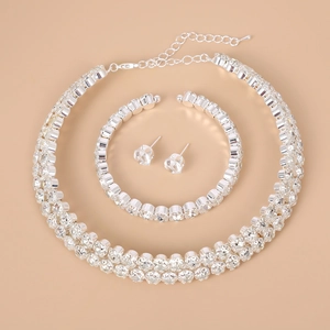 Elegant silver bridal jewelry set with sparkling rhinestones for weddings and galas