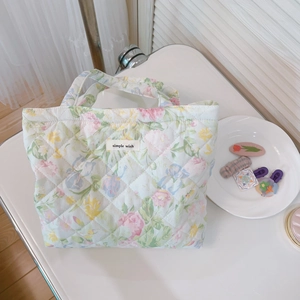 French style floral quilted handbag with soft cotton fabric and pastel colors