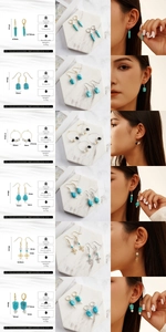 Detail specifications of S925 silver earrings with turquoise and pearls including sizes
